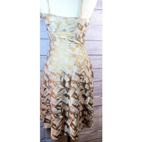 Alberto Makali Women's Cocktail Dress Size 4 Metallic Gold Sash Spaghetti Straps - Picture 3 of 15